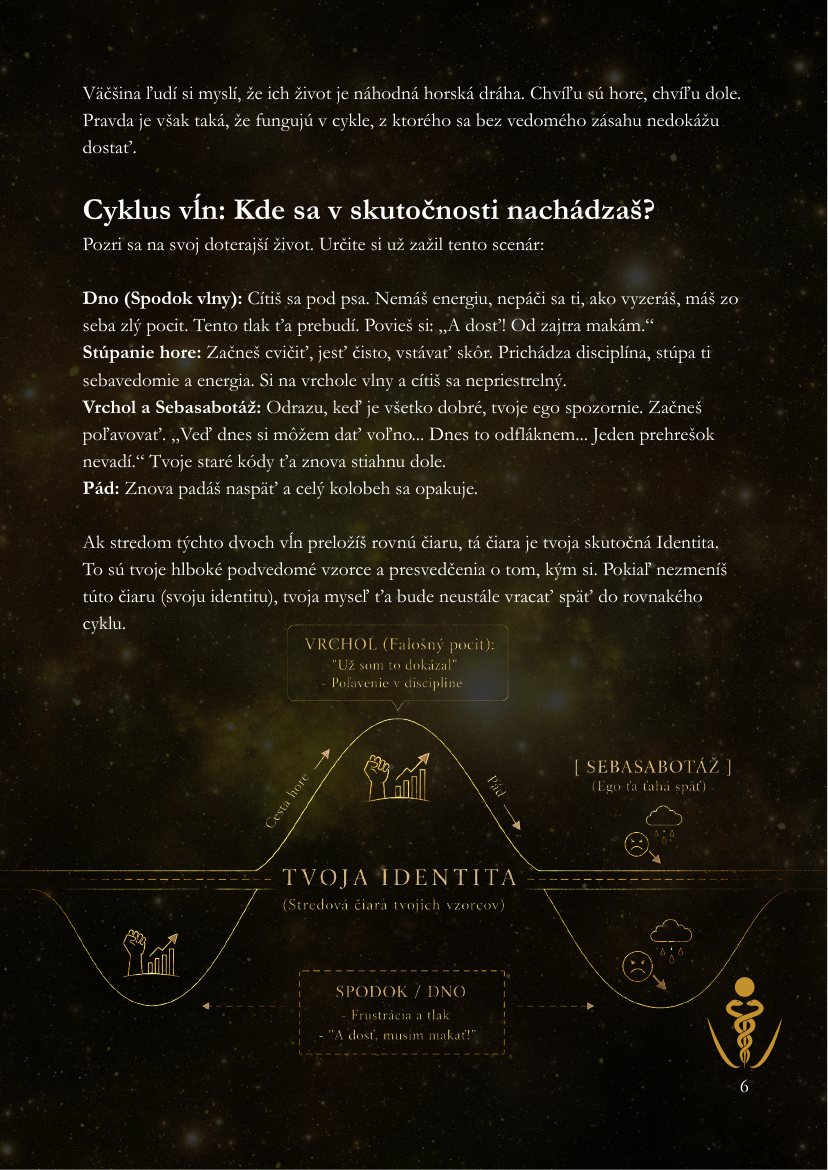 Strana z e-booku s grafom cyklu vĺn a stredovou čiarou identity